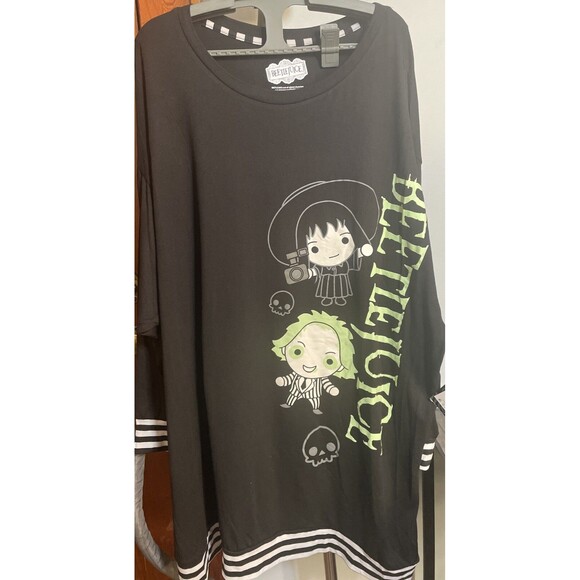 Warner Bros. WB Beetlejuice Lydia Sleep Shirt Black White XL NWT Long Sleeve - Picture 3 of 8